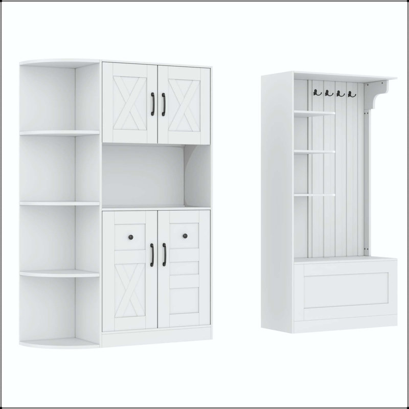 Multifunctional Left-Right Hall Cabinet with 4 Hooks, Antique Blue