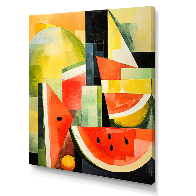 Cubique vert pastèque, motif 1 - Melon, art mural, H 32 po x l 24 po x P 1 po