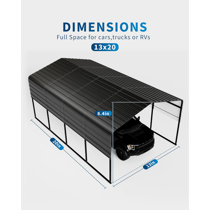 13' X 20' Heavy Duty Carport Canopy With Updated Frame Structure
