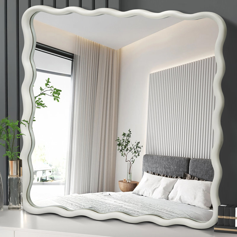 Castin Solid Wood Flat Wall Mirror, White, 36" x 36"