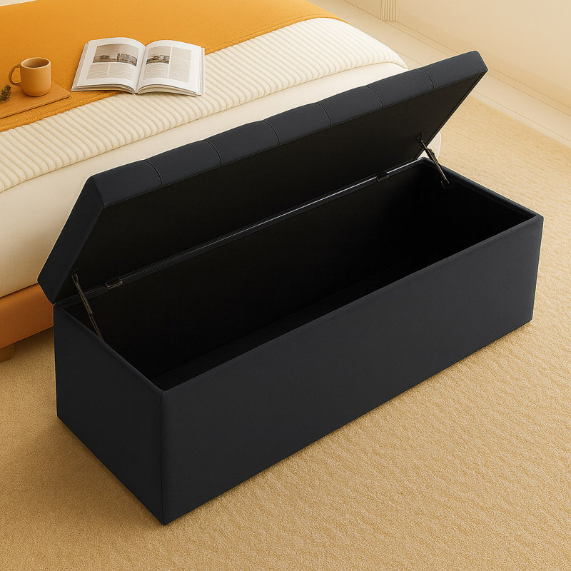 Chesterfield Ottoman Storage Box - Plush Velvet Blanket box - Shoe Bench - End of Bed Bench, Black, 40cm H x 180cm W x 40cm D