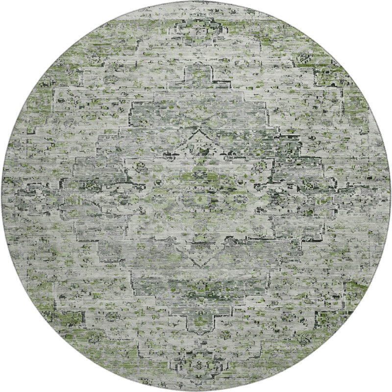 Premium Machine Washable Ashington AMF1832 Global Rug, Round 8'