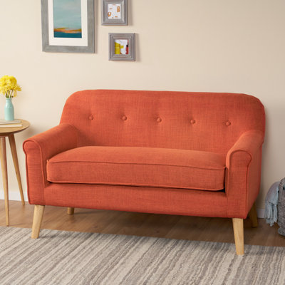 Stylish With , 100% Fabric, Brown Birch Legs, Assembly Required, 30.18"d X 48.29"w 32.11"h, Orange Color Captivating Two In Orange, Boasting Subtle Rolled And Button Tufting, Fabric Covering, Legs