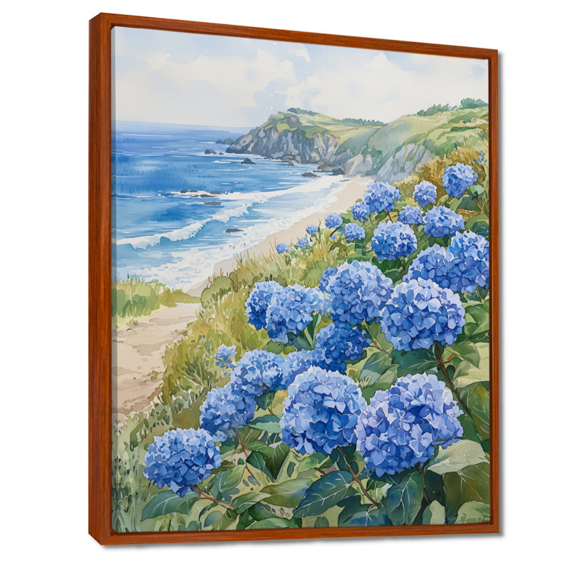 Avasophia hortensias dans un jardin en bord de mer II - hortensia, art mural, H 44 po x l 34 po, Brun