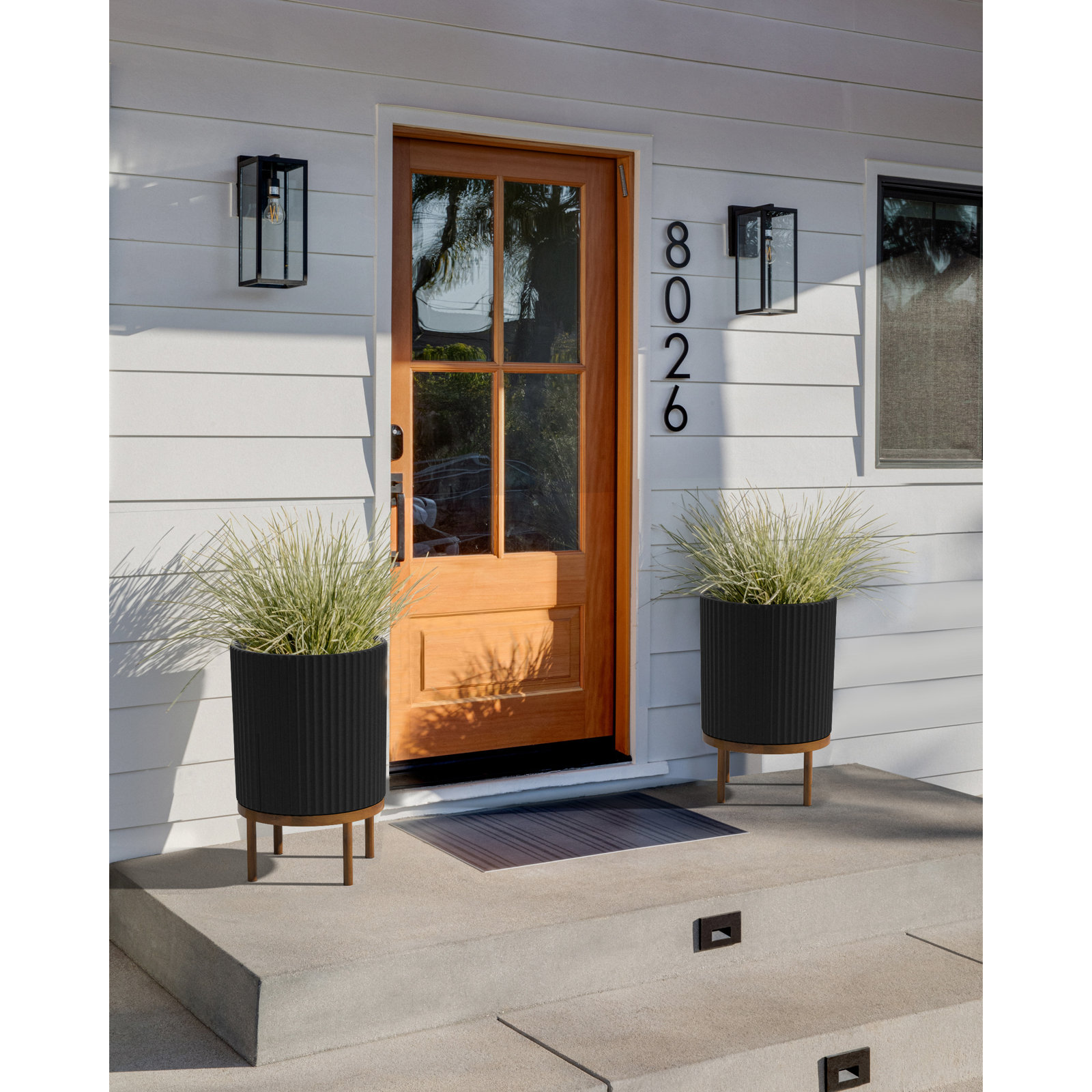 Demi Series Planter with Stand, 2, Black/Brown, 22" H x 14.75" W x 14.75" D