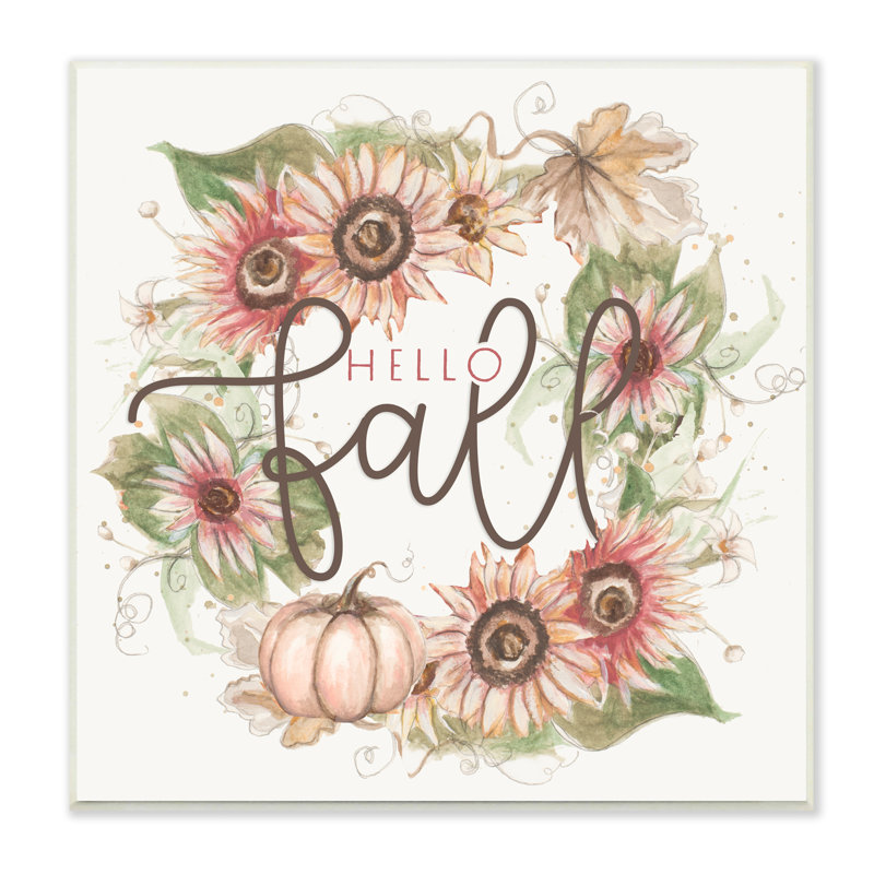 Bonjour, automne, automne, voeux, couronne de citrouille florale, art numérique sur estampe numérique par Patricia Pinto