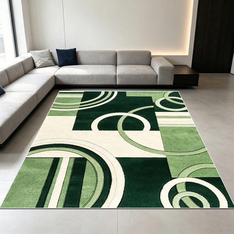 1PC Modern Abstract Geometric Circle Sage Green Block area rugs for Living Room, Soft, All seasons, Easy-maintain, Washable Indoor mat, Farmhouse suitable for for dining table, bedroom, home office...