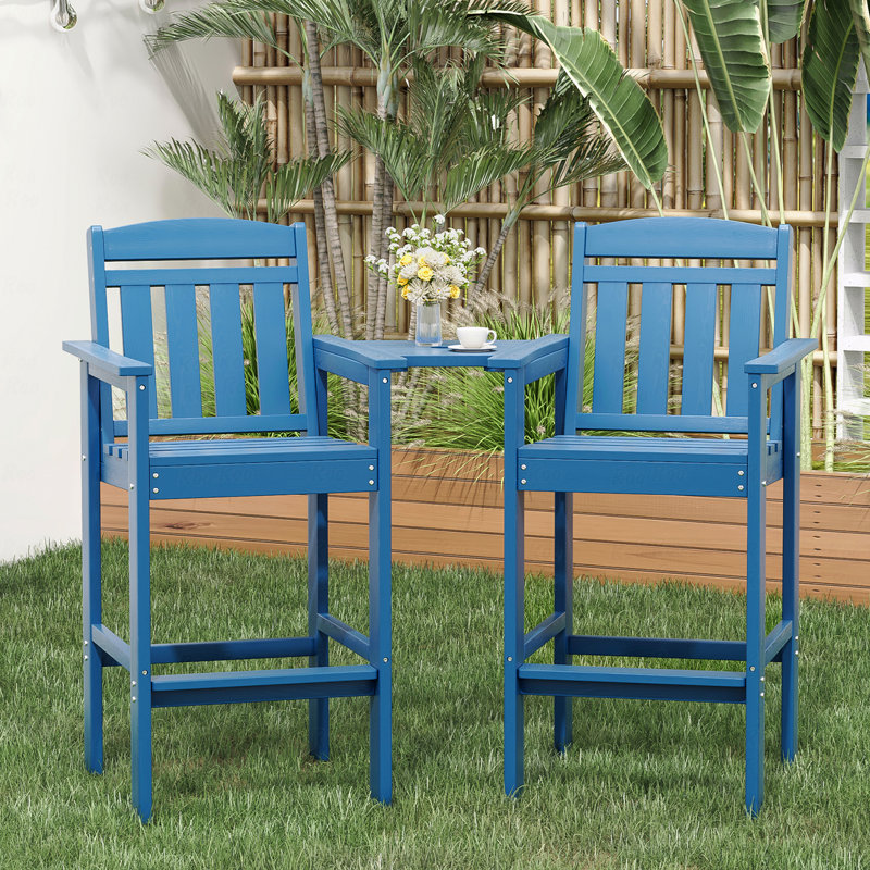Ensemble de 2 chaises hautes Adirondack, tabourets Adirondack en PEHD avec plateau de connexion, chaise Adirondack à hauteur de bar, tabouret de bar idéal pour toutes les saisons pour balcon, bord de piscine, cour arrière