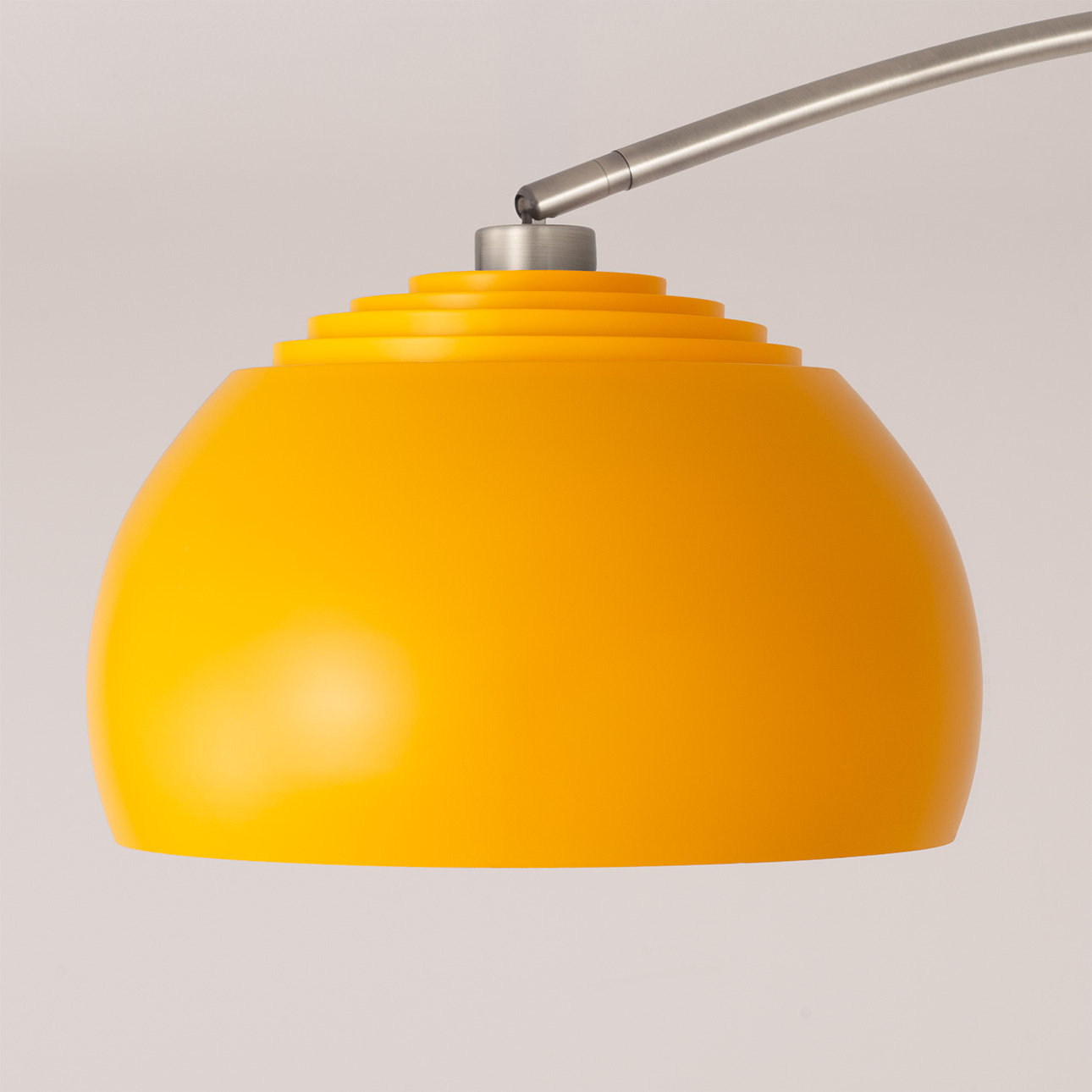 Half Dome 92" Arc Lamp - Satin Nickel, Black Marble Base, Satin Nickel Half-Dome, Dimmable, Bulb Included, Mustard