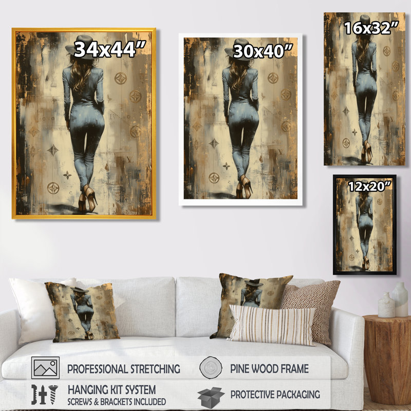 «Curvy Classy Woman - Fashion Girl Power», décoration murale, Encadrement argenté, H 20 po x l 12 po