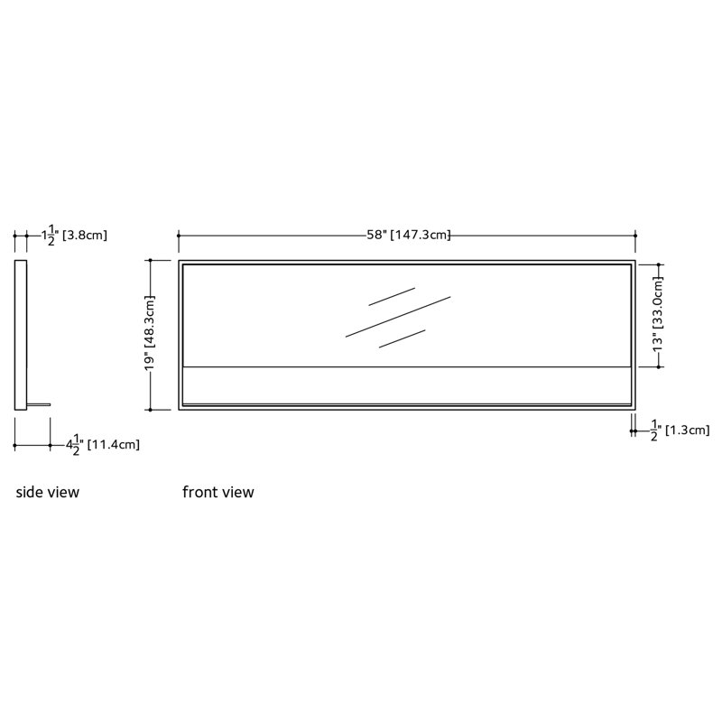 Miroir horizontal avec tablette C Collection, H 19 po x l 46 po, Brossé