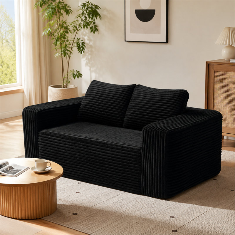 Causeuse en velours côtelé sans cadre, coussins en mousse à haute densité, petit canapé