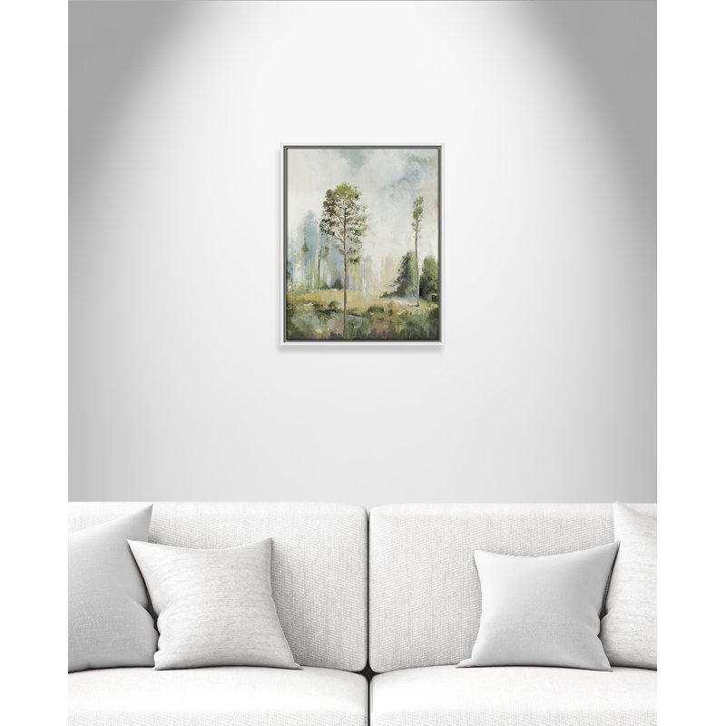 Teton Tall Green Trees I by Teton Pearce - Floater Frame Print on Canvas, 21.5" H x 17.5" W, White