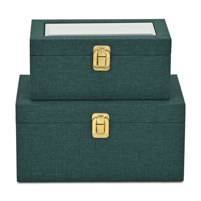 Aiyanna 2 Piece Fabric Decorative Box Set, Dark Green