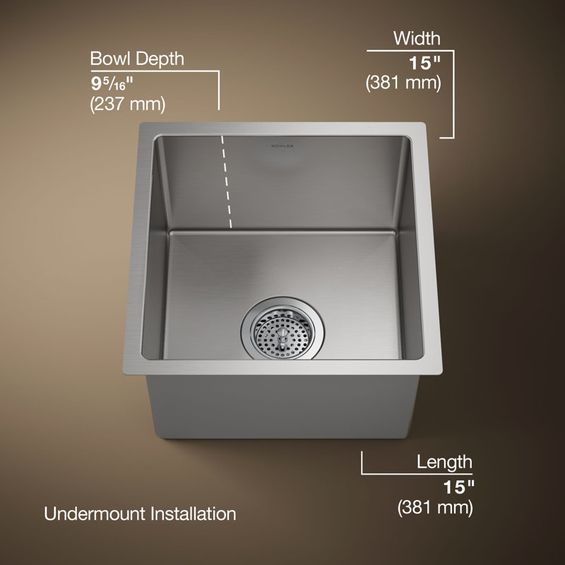Strive 15" L x 15" W Under-Mount Bar Sink with Basin Rack
