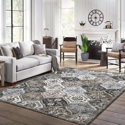 Rectangle Floral Washable Area Rug