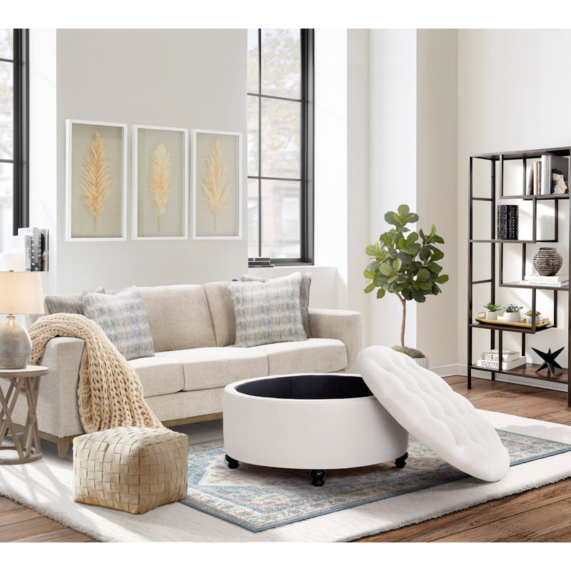 Daquasha 30" Wide Tufted Round Cocktail with Storage, Beige