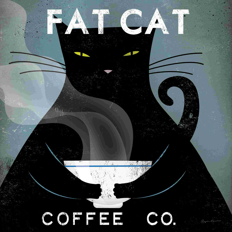 Carré Fat Cat Coffee, H 12 po x l 12 po, Non, Toile tendue