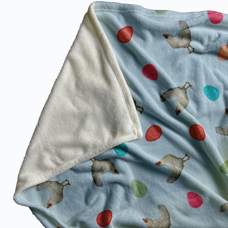 Bianco Chickens and Eggs Blanket, W76 x L101cm, Blue