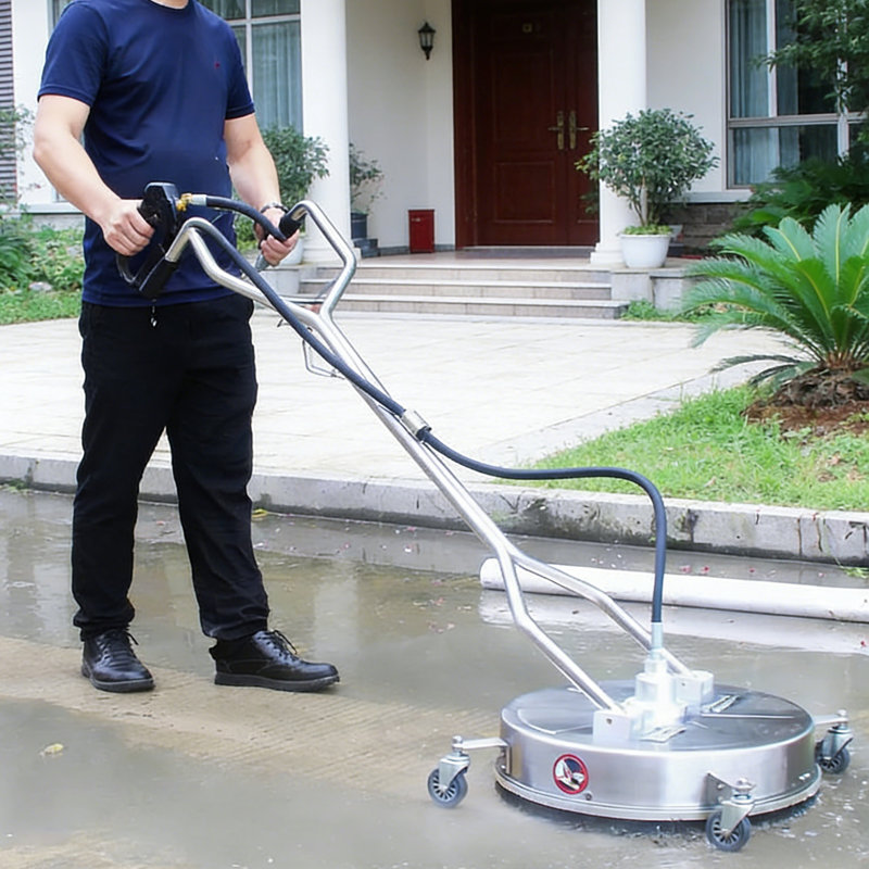 20" Pressure Washer Surface Cleaner With Dual Handles, Stainless Steel Surface Cleaner With 4 Wheels For Driveways, Pathway, Sidewalks, Patios, Decks, 4500 Psi With 3/8" Quick Connector Kit