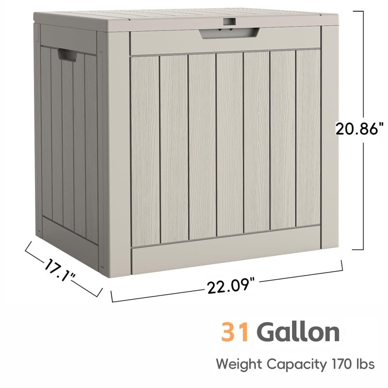Boîte de rangement imperméable DIDADI, boîte de rangement pour l'extérieur, bac de rangement pour terrasse, résistant aux intempéries (gris, 31 gallons)