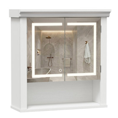 Armoire de salle de bain lumineuse à DEL avec miroir, armoire de rangement murale à double porte avec miroir de rangement pour la salle de bain, éclairage à 3 températures de couleur
