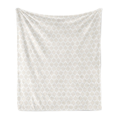 Ambesonne Beige Fleece Throw Blanket Delicate Classical Rows Eggshell White