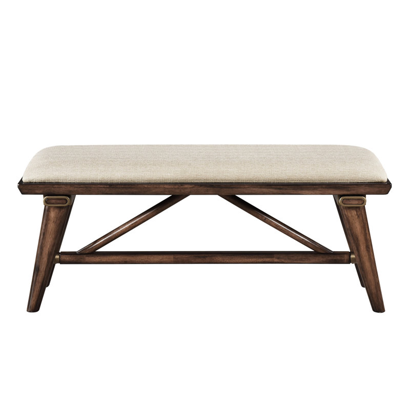 Banc en bois de style moderne, siège rembourré en tissu brun pour manger, siège de 47,5 po x 16 po x 20 po