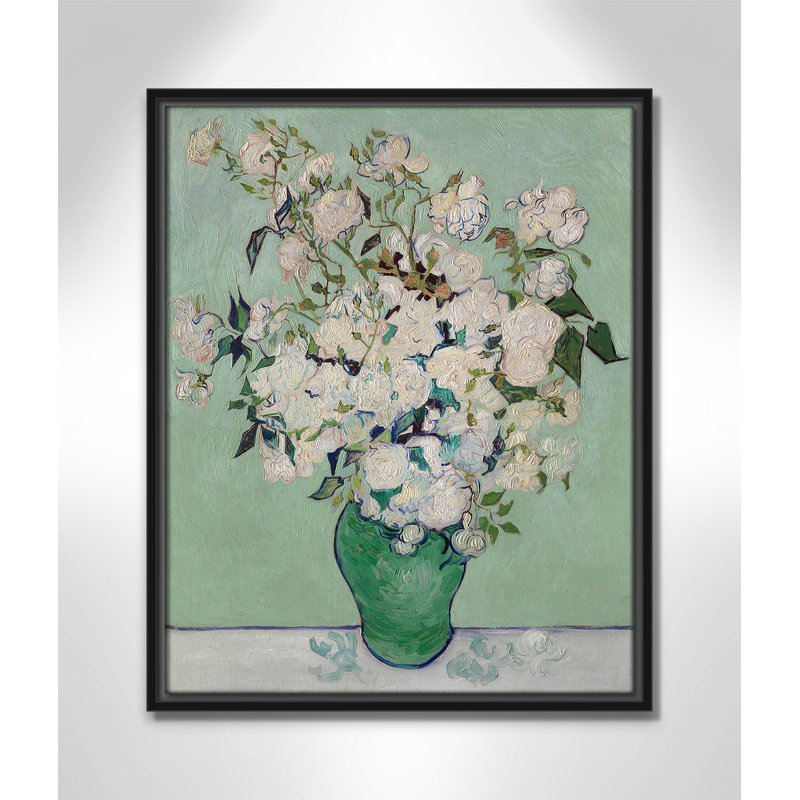 «Can Gogh Roses», reproduction encadrée sur toile par Vincent Van Gogh, Cadre flottant noir, H 21,5 po x l 17,5 po x P 2 po