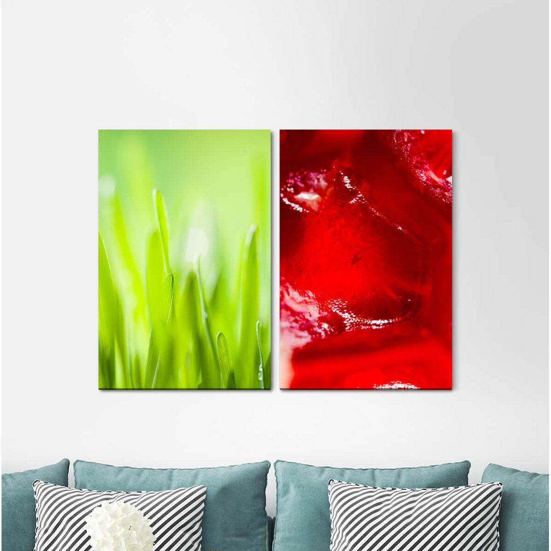 2-tlg. Leinwandbilder-Set - Grafikdruck „Grass Blades of Grass Summer Red Jam”