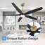 60 pouces Ventilateur de plafond intérieur réversible à 5 vitesses avec 5 pales en bois massif, tiges verticales de 4,5 po / 12 po avec ensemble d'éclairage et télécommande, pales noires -317724513