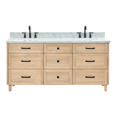 ARIEL Monroe 73 Double Sink Bathroom Vanity with Italian Carrara Marble Top