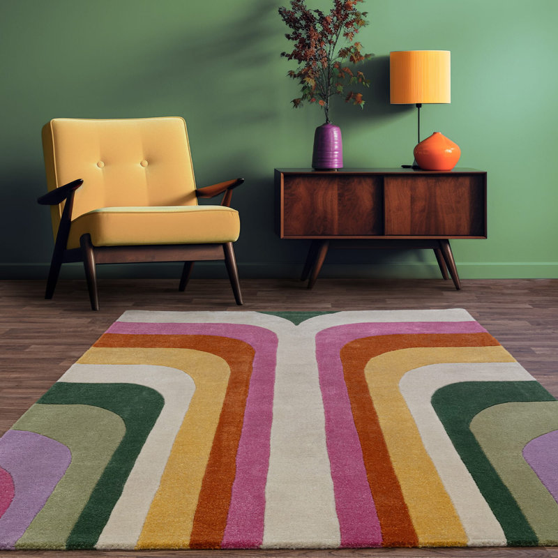 Priscila Retro Hand Tufted Recycled P.E.T Pink/Green Area Rug, Rectangle 120 x 170cm