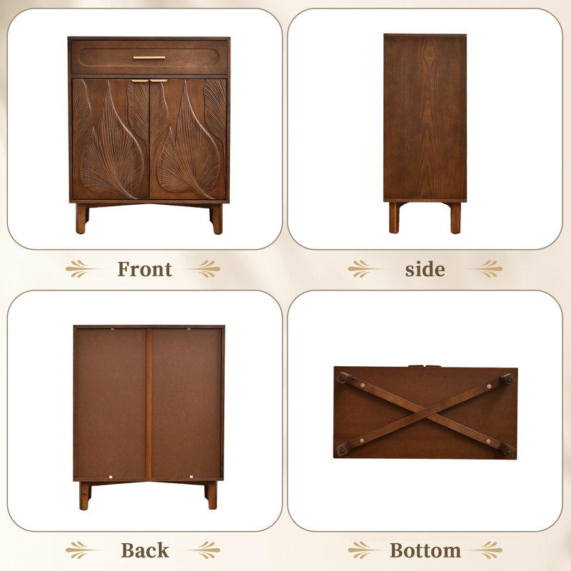 Ewyn Modern Organic Accent Cabinet with Leaf Carved Doors and Drawer