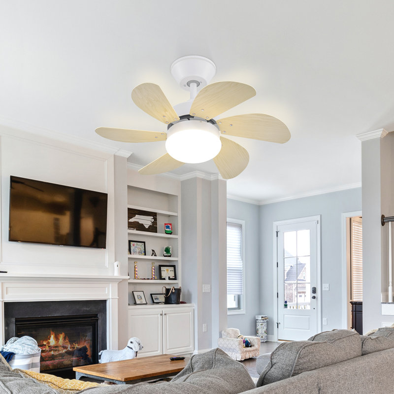 Alisha-Ann 75cm Ceiling Fan with Light Kit, White with Wood Blades