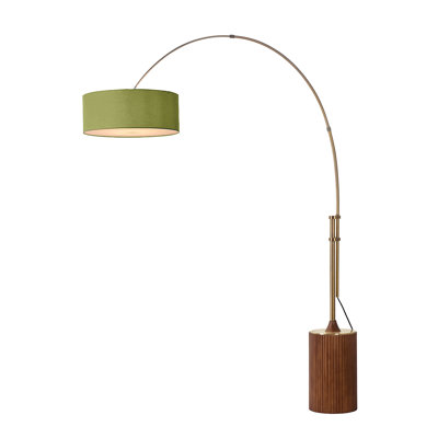 Lampe à arc 1 lumière H 92 po Tambo, abat-jour en lin avocat, base noyer foncé, laiton vieilli, à intensité variable, pour le salon ou la chambre à coucher