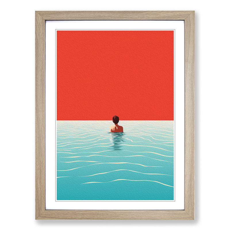 Swimming Minimalism No.2 - Single Picture Frame Print on Wood, Oak, 64cm H x 46cm W x 2cm D