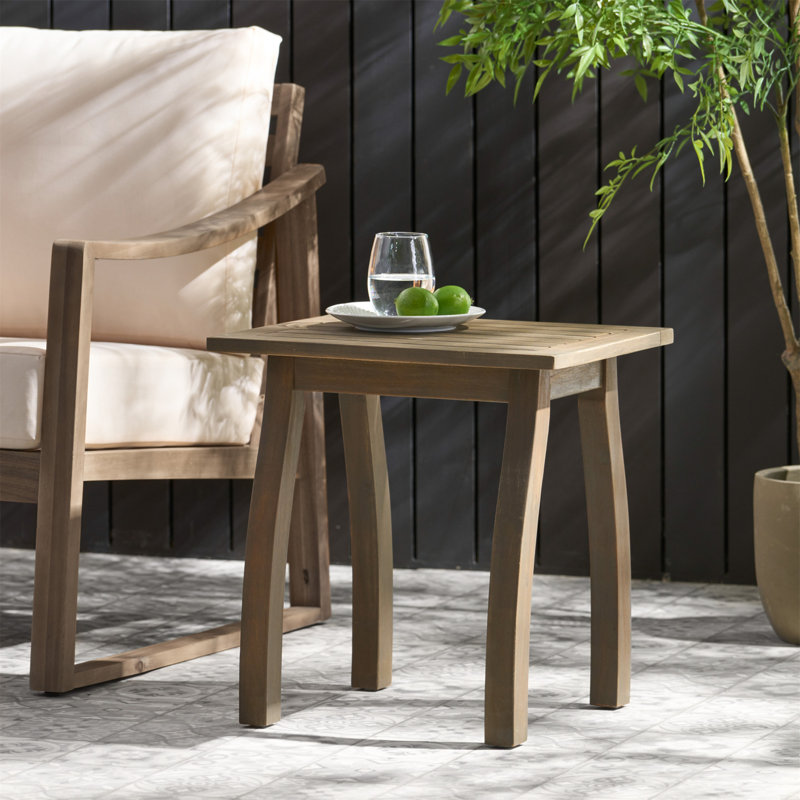 Solid and Manufactured Wood Slatted Outdoor Side Table, Gray
