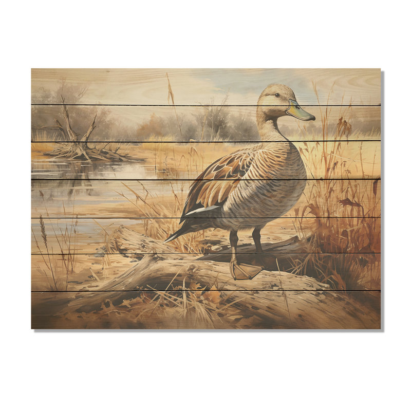 «Waddling Duck In The Countryside II - Canard sur bois», H 10 po x l 20 po x P 0,78 po