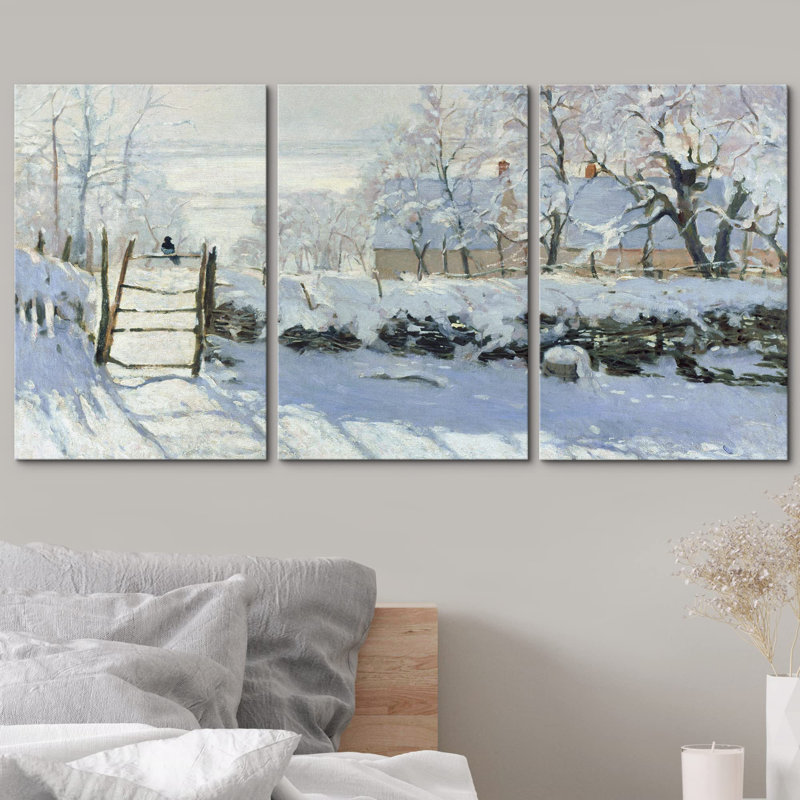 Winter The Magpie by Claude Monet Modern Wall Decor, Wrapped Canvas, 36" H x 72" W