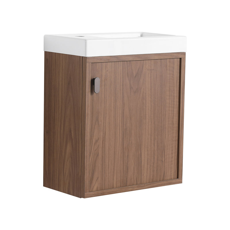 Meuble-lavabo mural 18,5 po avec lavabo en résine, Noyer