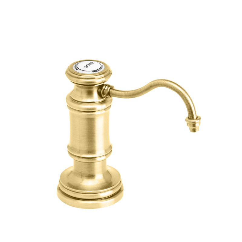 Traditional Soap/Lotion Dispenser - Hook Spout, Satin Brass