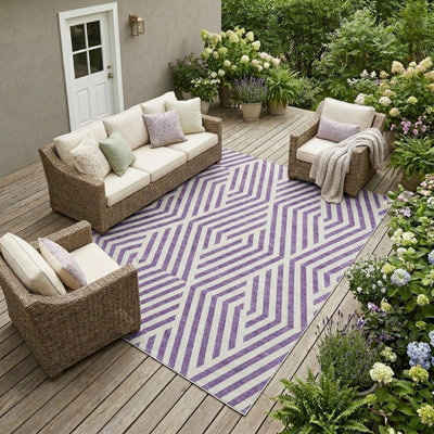Tapis intérieur / extérieur lavable mauve et blanc 10 pi x 14 pi HomeRoots