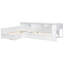 Lit plateforme simple en L en bois avec lit gigogne, tiroir de rangement et tablettes, station de charge, blanc-2132308982