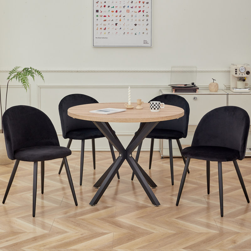 Caileigh Cotton Blend Upholstered Metal Side Chair, Black