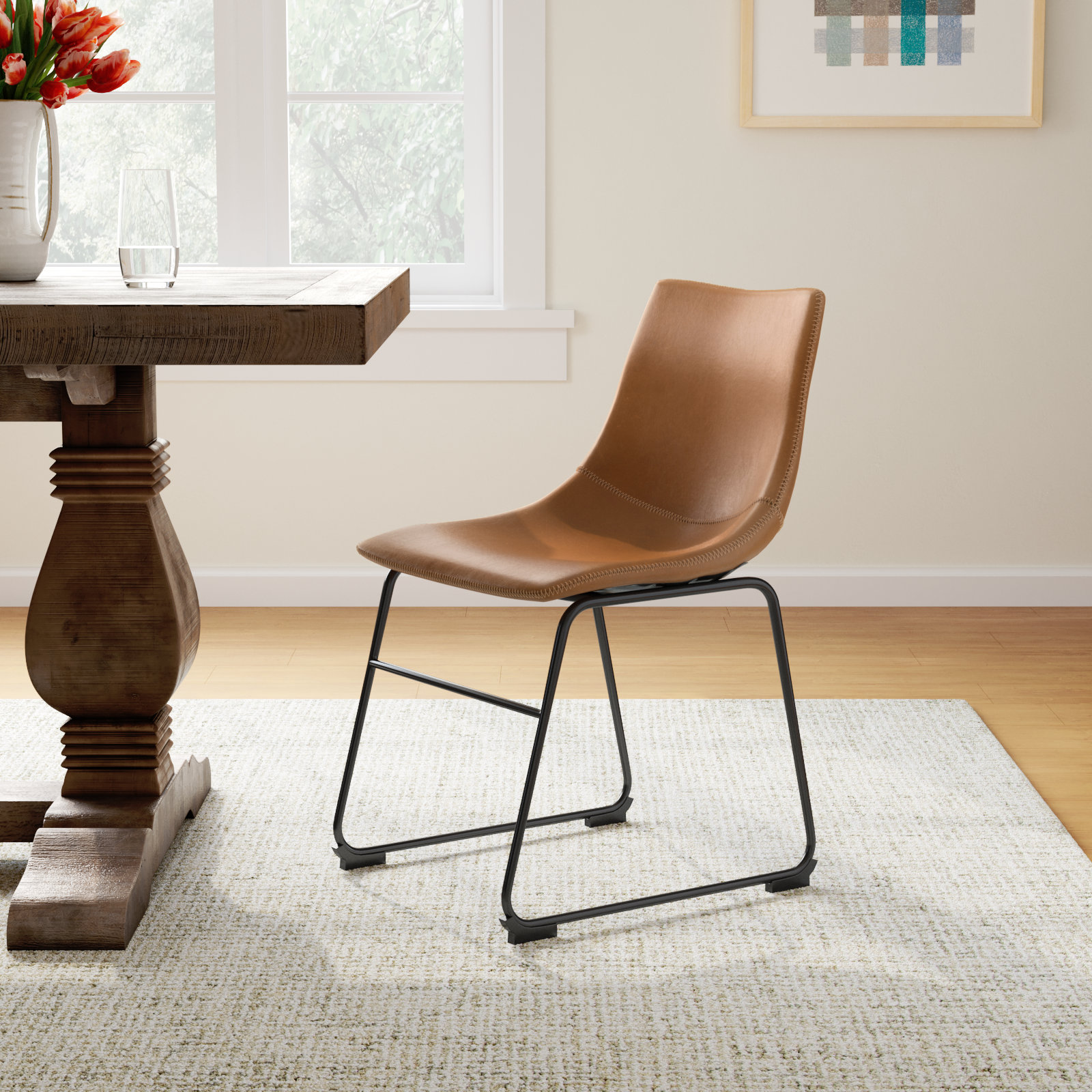 Bela Dining Chair, Tan Faux Leather