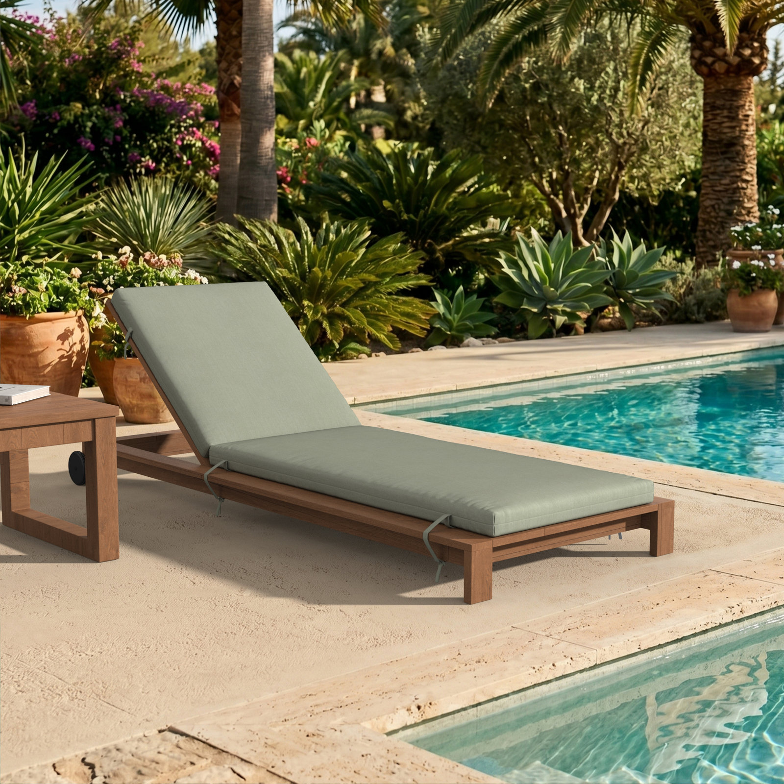 Lani Sunbrella Outdoor Chaise Lounge Cushion, 25" W x 79" D, Sunbrella Canvas Seasalt