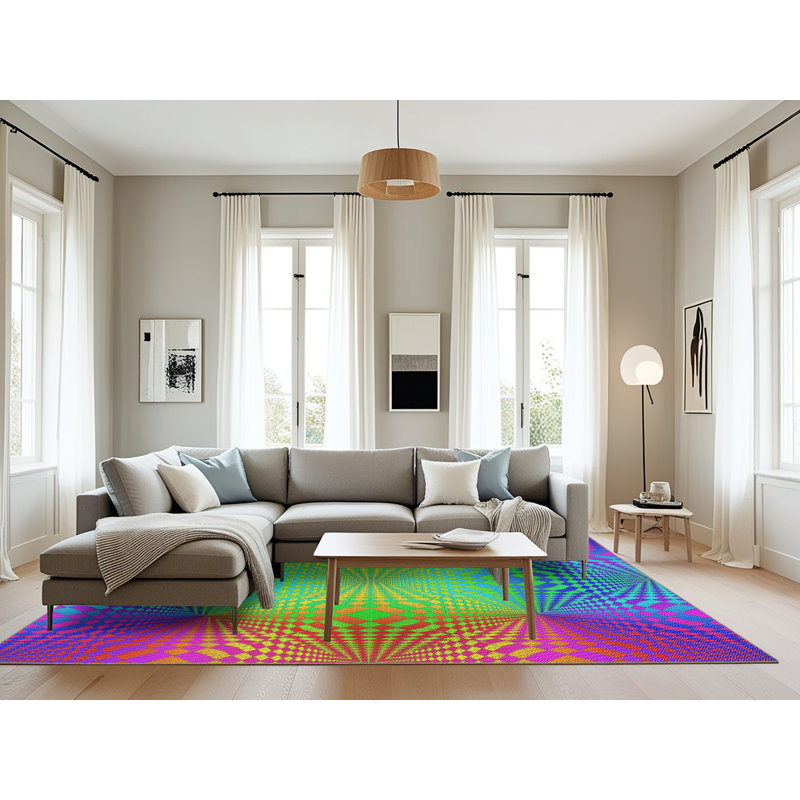 Tapis mauve/vert/rouge à tissage électrique, Rectangle 8 pi x 10 pi