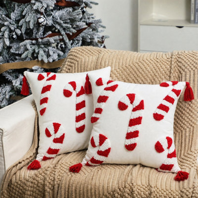 Housses de coussin de Noël 18 x 18 po avec pampilles rouges