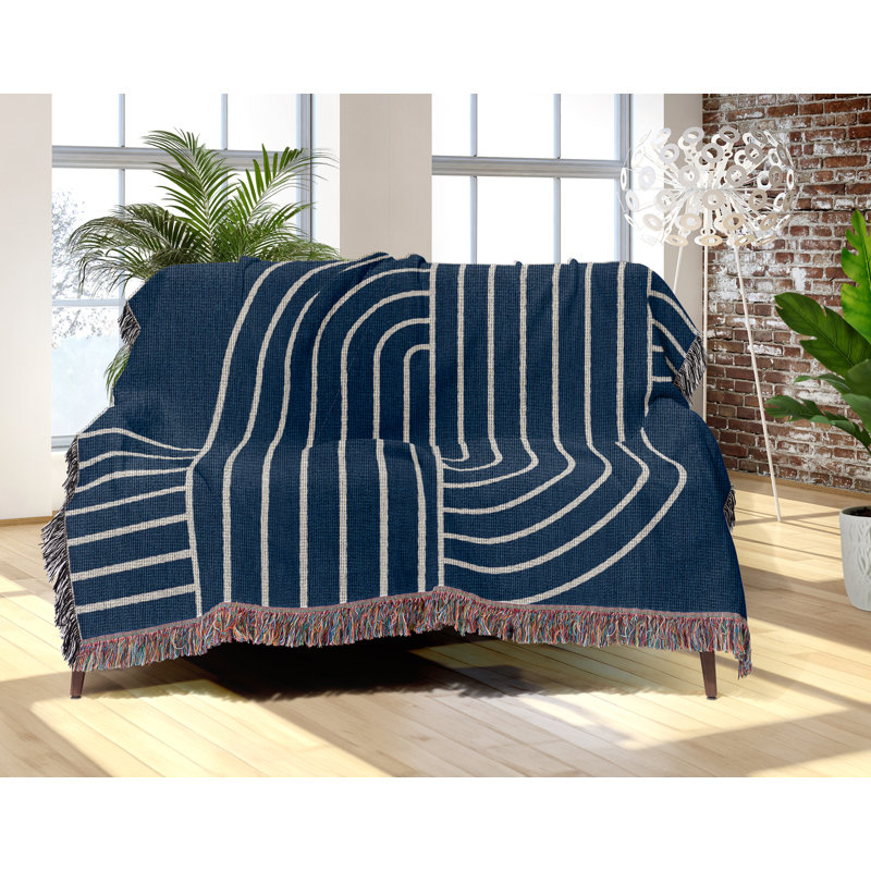 Jeté en mélange de coton Askii, L 80 po x l 60 po, Marine